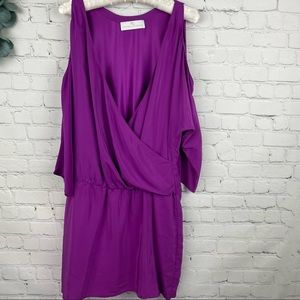 AMANDA UPRICHARD Royal Purple Silk 3/4 Coldshoulder Mini Dress size medium